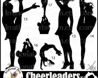 Cheerleader Silhouettes Set 3 - with 8 PNG digital graphics - cheerleaders clipart graphics stunt cheer spirit team [Instant Download]