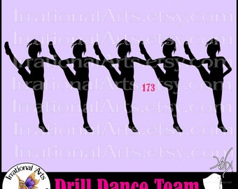 Drill Dance Team Silhouettes Kickline Pose 173 - with 1 EPS & SVG Vinyl Ready files + 1 PNG digital file scl High Ponytail Instant Download