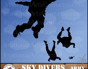 Army Skydiver Silhouettes - with 5 EPS & SVG Vinyl Ready Images and PNG files, includes commercial license paratrooper {Instant Download}