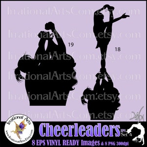 Cheerleader Silhouettes set 4 with 8 EPS & SVG Vinyl Ready files and 8 PNG digital graphics and small commercial license Instant Download image 2