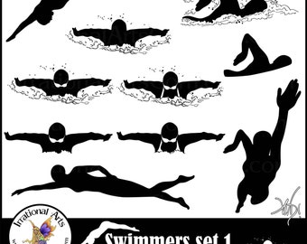 Female Swimmers Silhouettes set 1 - 10 png graphics clipart graphics [INSTANT DOWNLOAD]