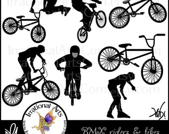 BMX Rider Silhouettes  with 7 PNG Digital Graphics Clip Art files (Instant Download)