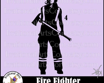 Fire Fighter Silhouette Pose 4 Female - 1 EPS & SVG Vinyl Ready Files and 1 PNG digital file and Small Commercial License (Instant Download)