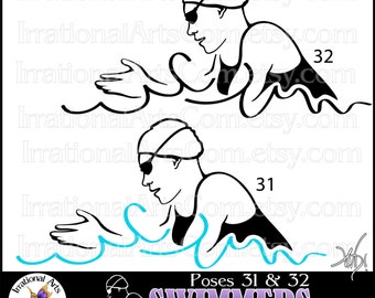 Swimmer Silhouettes set 10 Backstroke - with 2 PNG clipart graphics {Instant Download}