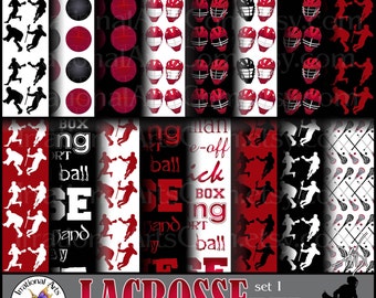 Lacrosse Papers RED set 1 - with 30 JPG files with players, sticks ball helmet digital scrapbooking (Instant Download)