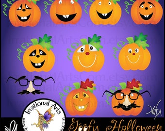 INSTANT DOWNLOAD Goofy Halloween Faces set 1 of 11 png files clip art graphics scrapbooking 8 faces 2 Pumpkins and  1 Groucho Marx glasses