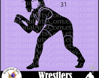 Wrestlers Silhouettes Female Pose 31 - with 1 EPS & 1 SVG vector files and 1 PNG digital clipart graphic and scl wrestling{Instant Download}