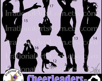 Cheerleader Silhouettes set 4 -with 8 EPS & SVG Vinyl Ready files and 8 PNG digital graphics and small commercial license [Instant Download]