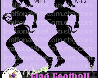 Women's Flag Football Silhouettes Pose 1 and 2 - with 2 EPS & 1 SVG Vector files and 2 PNG digital clipart graphic and scl Instant Download