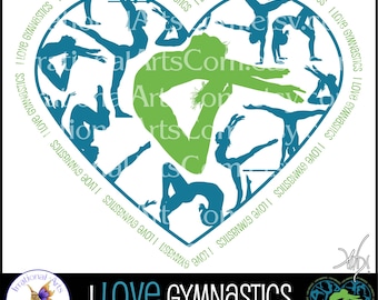 Customized I Love Gymnastics Heart -  with 1 PNG, EPS, SVG graphic - Choose Your Color Gymnastics clipart graphic tumbling cheer gymnast