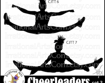 Cheerleader Jump Toe Touch Silhouettes set 3 - 2  PNG digital graphics - cheerleaders clipart stunt cheer spirit [INSTANT DOWNLOAD]