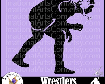 Wrestlers Silhouettes Male Pose 34 - with 1 EPS & 1 SVG vector files and 1 PNG digital clipart graphic and scl wrestling{Instant Download}