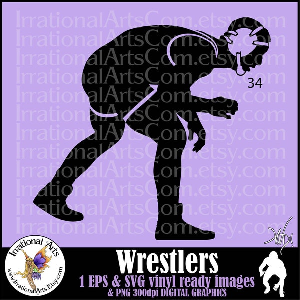 Wrestlers Silhouettes Male Pose 34 - with 1 EPS & 1 SVG vector files and 1 PNG digital clipart graphic and scl wrestling{Instant Download}