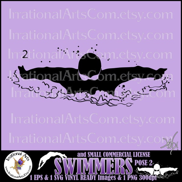 Male Swimmers Silhouettes Pose 2 - with 1 EPS 1 SVG Vinyl Ready Image files & 1 PNG + Small Commercial License [Instant Download]