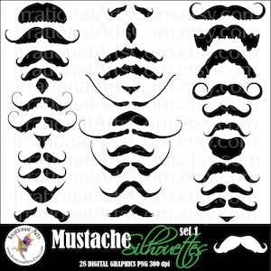 Mustache Love set 1 digital graphics with 28 mustaches and goatees INSTANT DOWNLOAD fun little man big man manly facial hair