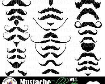 Mustache Love set 1 digital graphics with 28 mustaches and goatees INSTANT DOWNLOAD fun little man big man manly facial hair