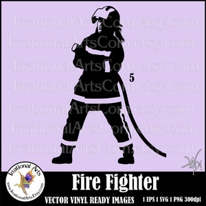 Fire Fighter Silhouette Pose 5 Hembra - con 1 EPS & SVG Vinyl Ready Files y 1 archivo digital PNG y scl (Descarga instantánea)