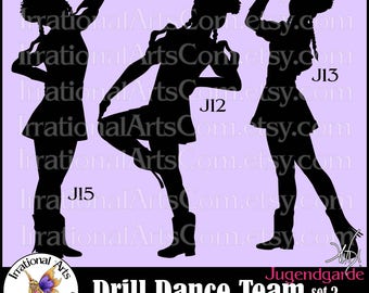 Drill Dance Team Silhouettes Jugendgarde Set 2 - 3 EPS & SVG Vinyl Ready files and 3 PNG Digital files and scl Feather Hats Poofy Sleeves