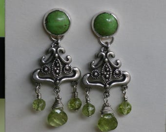Mojito Earrings - Bezel set Gaspeite, Peridot and Sterling Silver