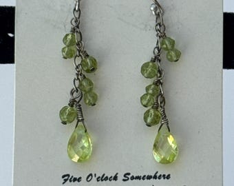 Chardonnay Grapes – Peridot and Cubic Zirconia Cascading Sterling Silver Cluster Earrings