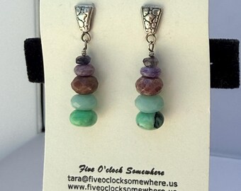 Watercolor Dreams - Iolite, Charoite, Rhodonite, Amazonite & Grass Turquoise Dangle Earrings on Janyl Adair Watermark Posts