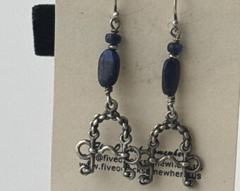 Sterling Silver and Lapis Lazuli Pelham Bit Earrings - Equestrian Themed Handmade Drop Earrings