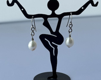 Pure of Heart Earrings - Large pearl drops on infinity sterling silver links