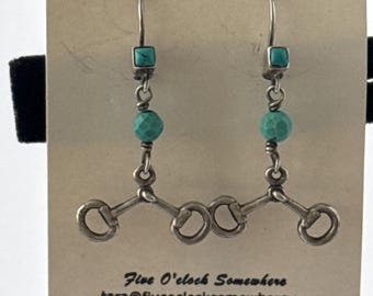 Sterling Silver Turquoise Snaffle Bit Earrings | Equestrian Jewelry | Horse Lover Gift | Western Dangle Earrings