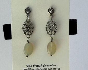 Air Lace - Chalcedony & Sterling Silver Filigree Link Dangle Earrings