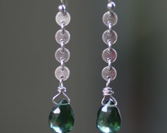 Chrome Diopside on sterling disc chain earrings - Five O'clock Somewhere