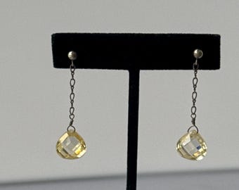Champagne Earrings - Faceted Citrine CZ Briolettes on Sterling Silver Chain - Handmade Golden Drop Earrings