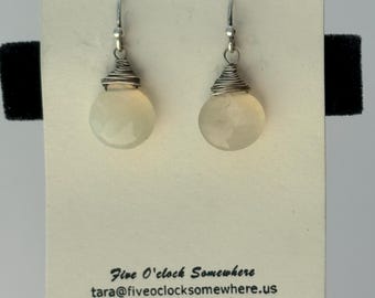 Moonlit Walk Earrings - Sterling Silver Wire Wrapped Moonstone Briolette Earrings - Handmade Gemstone Drops