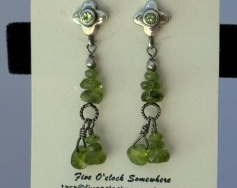 Fresh Cut Grass Earrings - Peridot & Sterling Silver Flower Posts with GraduatedPeridots