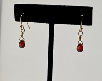 Raindrops on Roses - Multifaceted Garnet Briolette Earrings - Wire Wrapped Gold Filled Drop Earrings