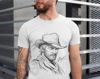 Handgetekende Wild West-cowboy-T-shirt: retro outlaw-kunst