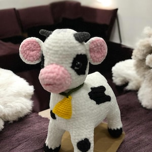 Handmade Crochet Cow Plush Toy: Farm Nursery Decor