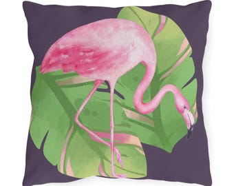 Tropisches Flamingo-Außenkissen - lebendiges Gartendekor, Kissen für die Terrasse, Akzent am Pool, Sommervibe-Dekoration