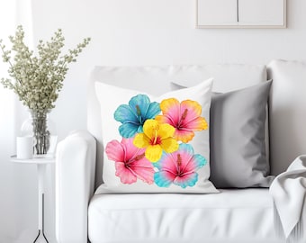 Hibiscus Flower Shaped Pillow, Tropical Floral Cushion, Beach