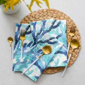 Coastal Napkins,Sea Coral Coastal Napkins, Cloth napkin set, Elegant Tableware, Sea Life, Blue cloth napkins