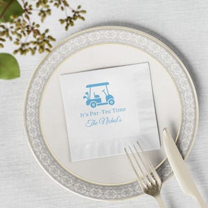 Golf Party Napkins, Custom Par-Tee Time Golf Cocktail Napkins, Wedding Reception Decor, Personalized Bar Accessories, Fun Golf Event Decor