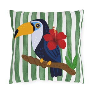 Tropical Outdoor Pillows, Vibrant Garden Décor, Summer Patio Accessories, Tropical Bird Throw Cushions, Beach House Decor, Colorful Cushion