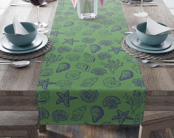Coastal Shell Table Runner, Beach House Table Decor, Seashell Table Runner, Nautical Dining Decor, Coastal Farmhouse Table Linen