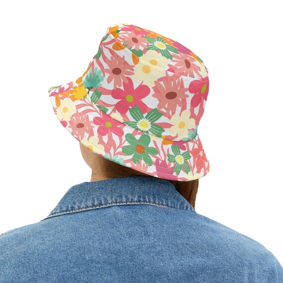 Boho Floral Bucket Hat, Wildflower Print, Spring Summer Hat 
