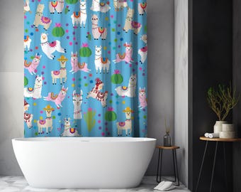 Llama Party Shower Curtain - Fun Alpaca Design for Bathroom Decor, Kids Bathroom, Animal Lover Gift, Home Decoration, Unique Bathroom