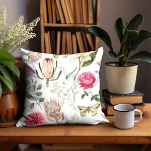 Botanicals Spun Polyester Square Pillow, Floral Home Decor, Flower Cushion, Plant Lover Gift, Nature Print Pillow Cover