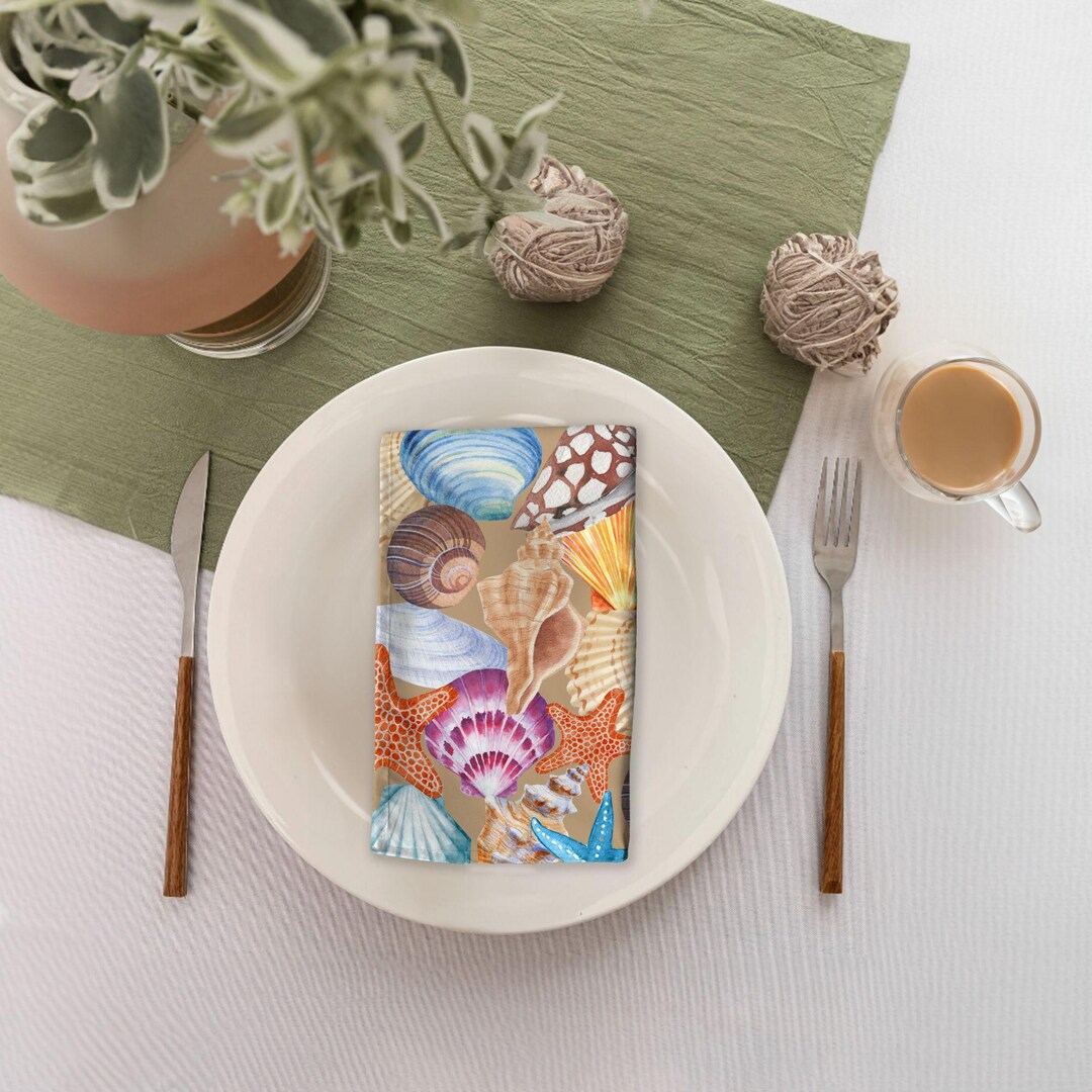 Shell Paper Napkins Seashell Print Napkins, Set of 4, Coastal Dining Decor - Etsy
