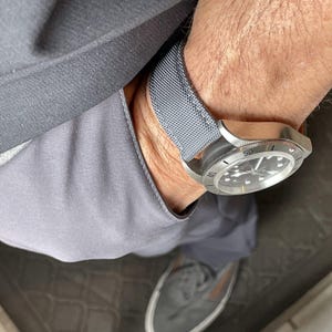 19mm gray grey sailcloth canvas/leather watch band strap gray stitch