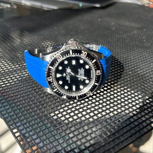 20mm royal blue vulcanized caoutchouc rubber strap rolex sea-dweller deployment