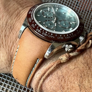 20mm lt brown italian vegetable tanned leather curved strap rolex daytona aqua