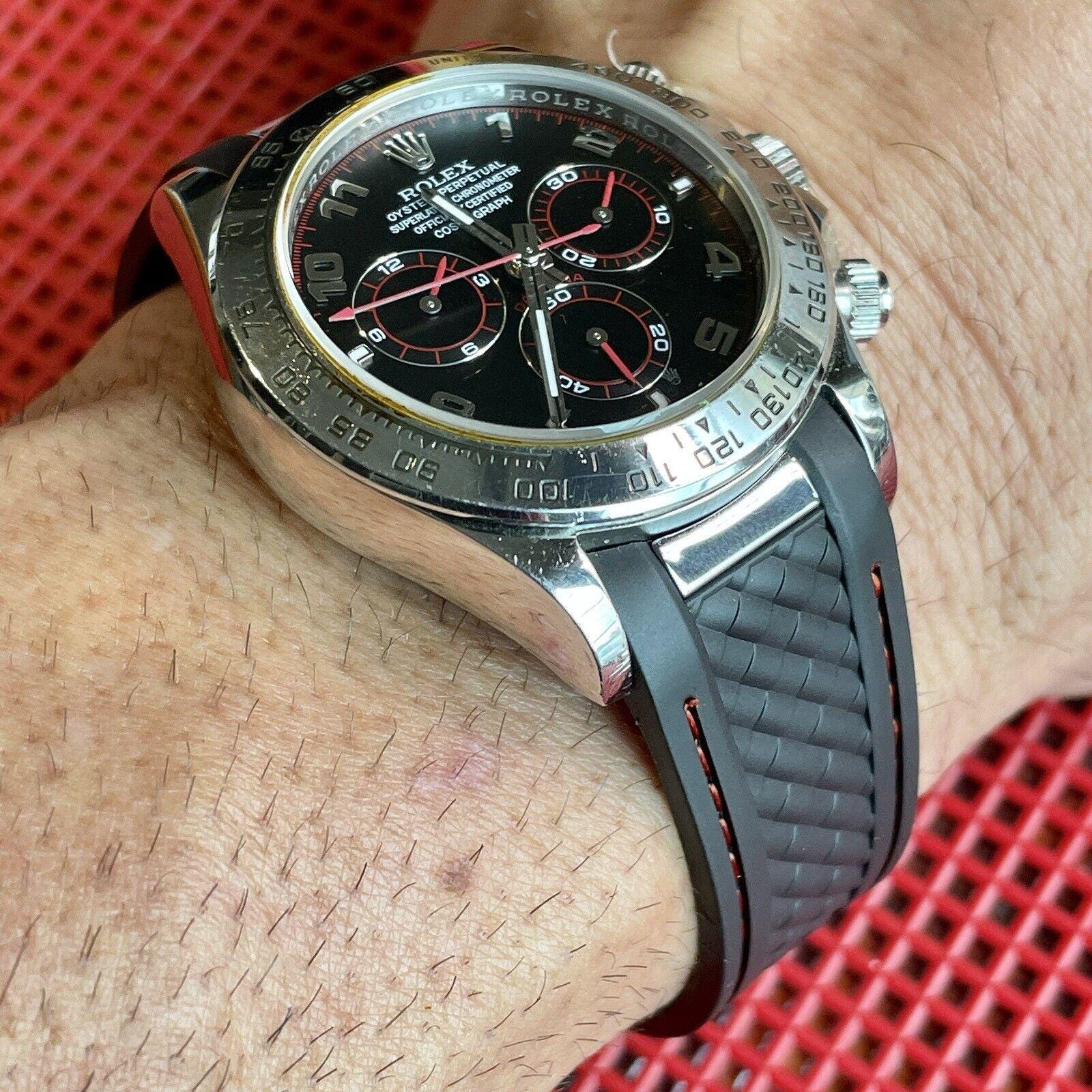 20mm o black vulcanized rubber gmt stitch  strap rolex submariner daytona red